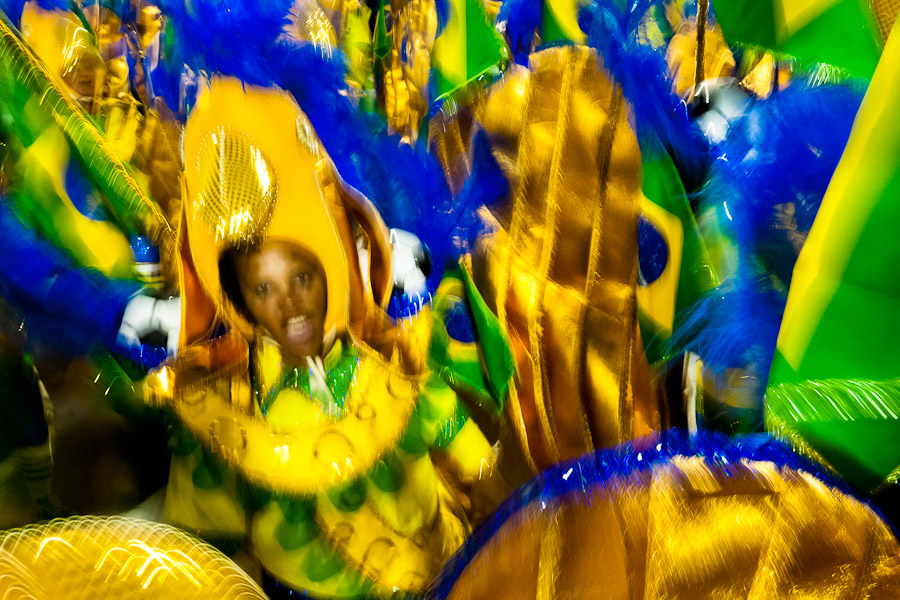 A samba school dancer performs during the Carnival Access Group parade at the Sambadrome in Rio de Janeiro, Brazil.