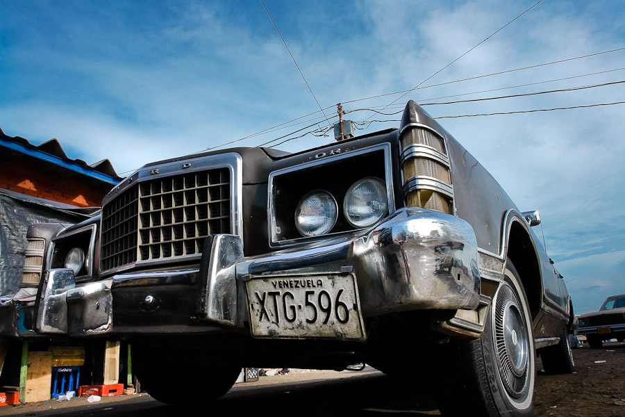 An American classic car from 1970s on the parking stand in Maracaibo 