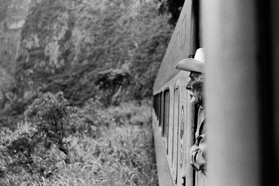 A Mexican cowboy in the legendary Chihuahua-Pacífico train in the nothern Mexico.