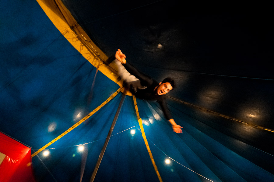 A Colombian man performs a flying trapeze act at the Circo Anny.