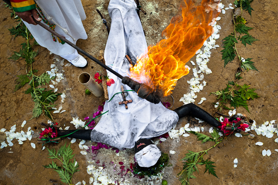 A Colombian exorcist brother Hermes performs the exorcism ritual on a young girl in La Cumbre, Colombia.