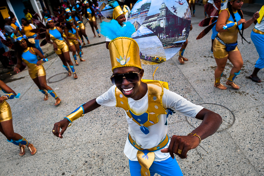 Afro-Colombian dancers of the Roma neighborhood perform during the San Pacho festival in Quibdó, Colombia.