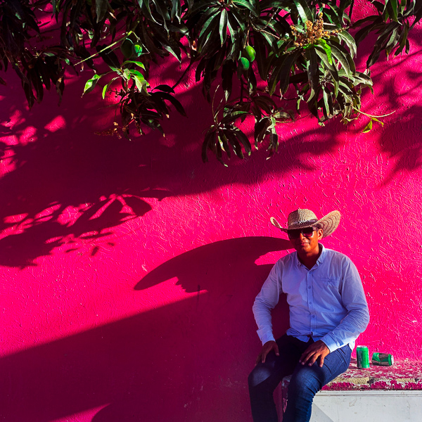 A Colombian man wearing a “sombrero vueltiao” hat drinks beer in the shade of a mango tree on the street in Barranquilla, Colombia.