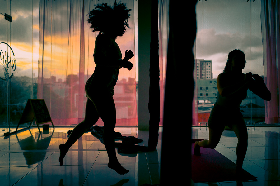 Aerial dancers perform during a training session in the Oshana gym in Barranquilla, Colombia.