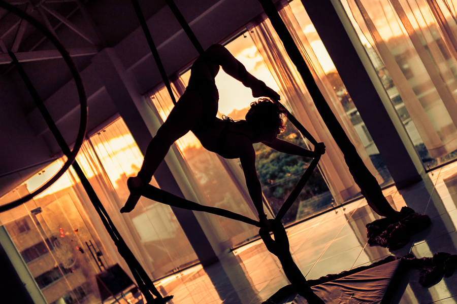 A Colombian aerial dancer performs on aerial silks during a training session in the Oshana gym in Barranquilla, Colombia.