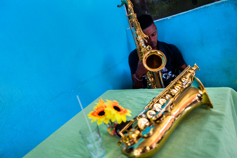 Afro-Colombian saxophone players take part in the San Pacho festival in Quibdó, Chocó, Colombia.