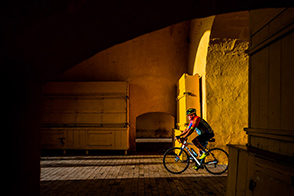 Cycling through the Clock Tower (Cartagena, Colombia)