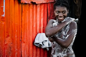 A girl having a bath