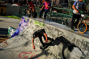 Skateboarding on a ramp