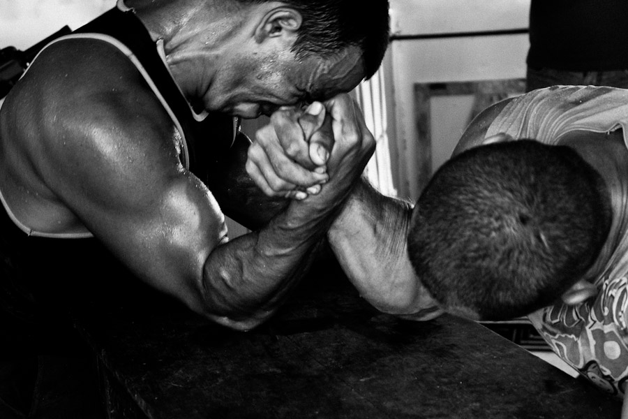 Supplies carriers from the river boat during the arm wrestling combat.