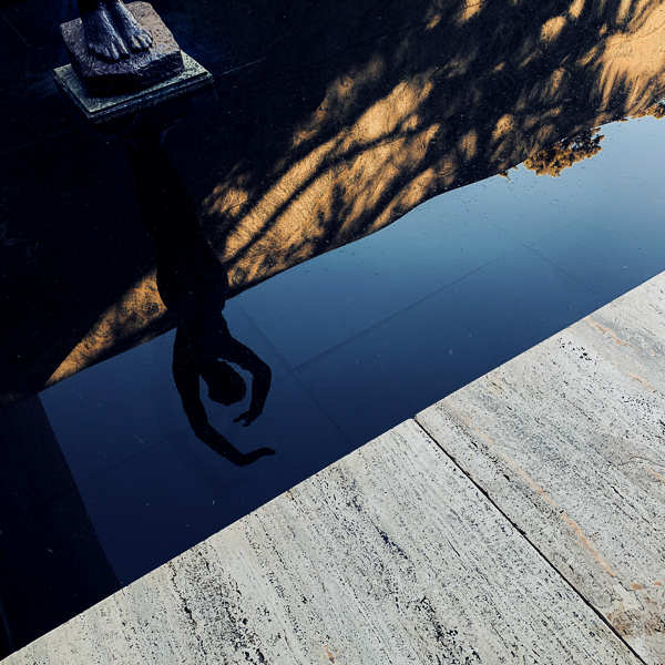 Barcelona Pavilion, a modernist architectural building designed by Ludwig Mies van der Rohe and Lilly Reich for the German representation at the Expo 1929 in Barcelona, Spain.