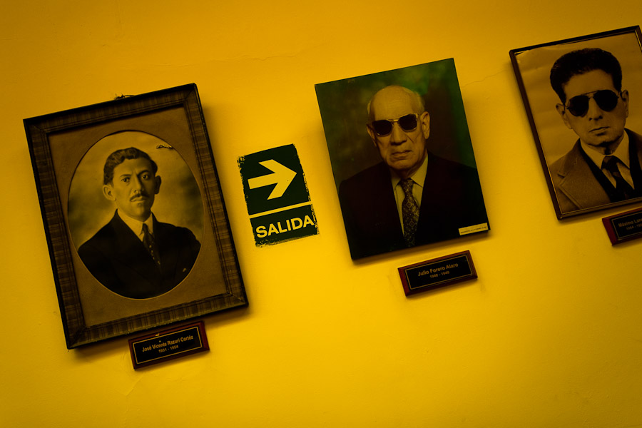 Pictures of the club founders hung on the wall of Unión Nacional de Ciegos del Perú, a social club for the visually impaired in Lima, Peru.