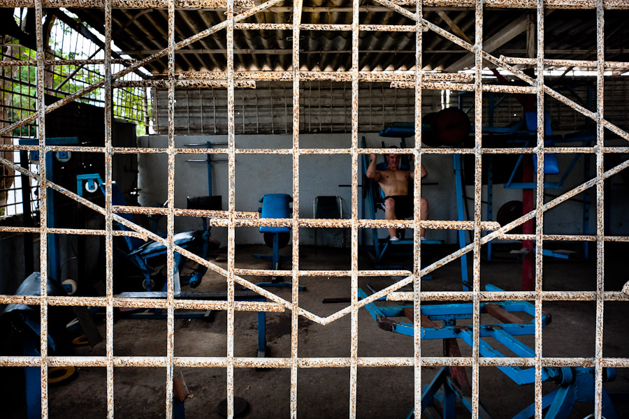 Cuban men work out at a bodybuilding gym in Alamar, a public housing complex in the Eastern Havana, Cuba.