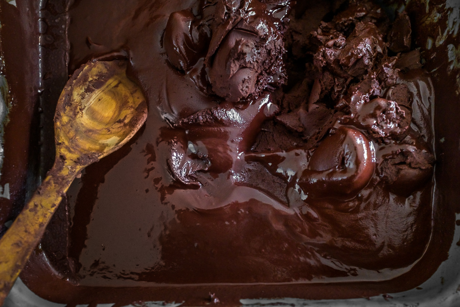 A raw cacao paste, used for making balls for hot chocolate preparation, is seen stored in a box in artisanal chocolate manufacture in Cuernavaca, Cauca, Colombia.