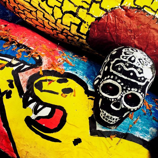 A decorated skull (Calavera), created as a piece of visual art by Mexican students, is seen on a small plaza in downtown before the start of the Day of the Dead (Día de Muertos) festivities in Mexico City, Mexico.