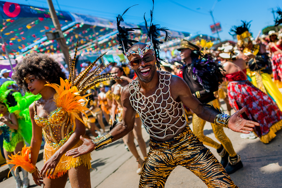 Afro-Colombian dancers perform during the Batalla de Flores, the major parade of the Carnival in Barranquilla, Colombia.