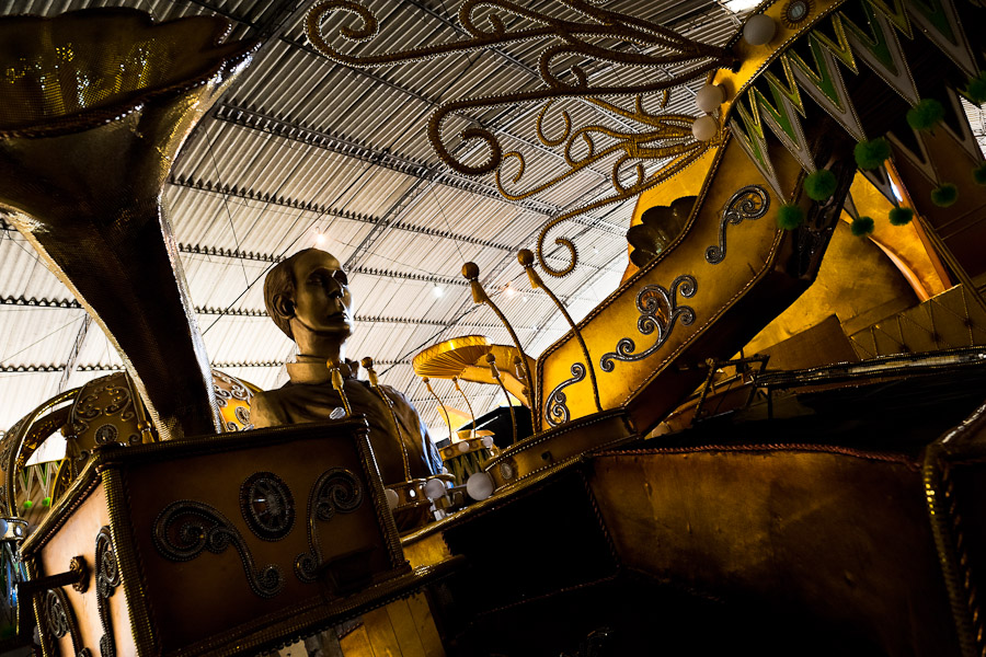 A carnival float seen during the construction process inside the workshop in Rio de Janeiro, Brazil.