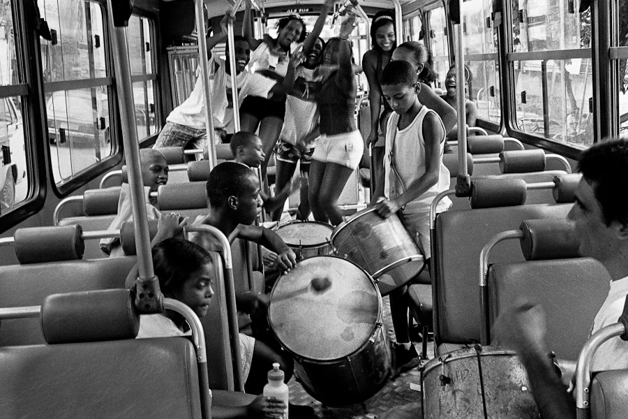 Brazilian people dance samba and play drums during the Carnival in Rio de Janeiro, Brazil.