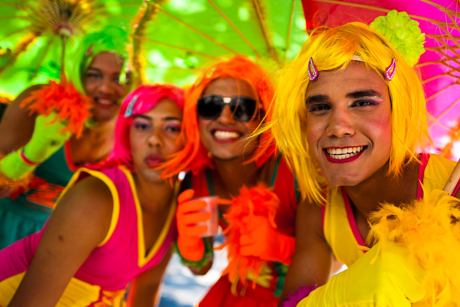 Brazilian boys, dressed as girls, perform during the carnival street party in Copacabana, Rio de Janeiro, Brazil.