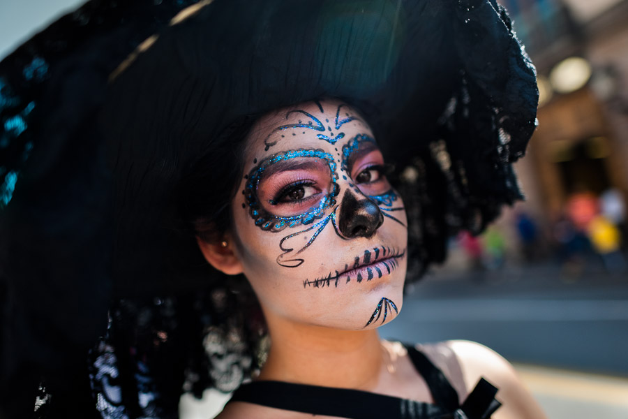 A young girl, dressed as ‘La Catrina’, a Mexican pop culture icon representing the Death, walks through the town during the Day of the Dead celebration in Morelia, Michoacán, Mexico.