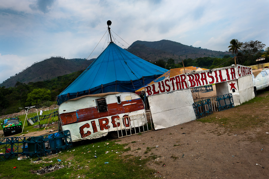 The Circo Brasilia tent pitched on a circus site in a village close to Apopa, El Salvador.