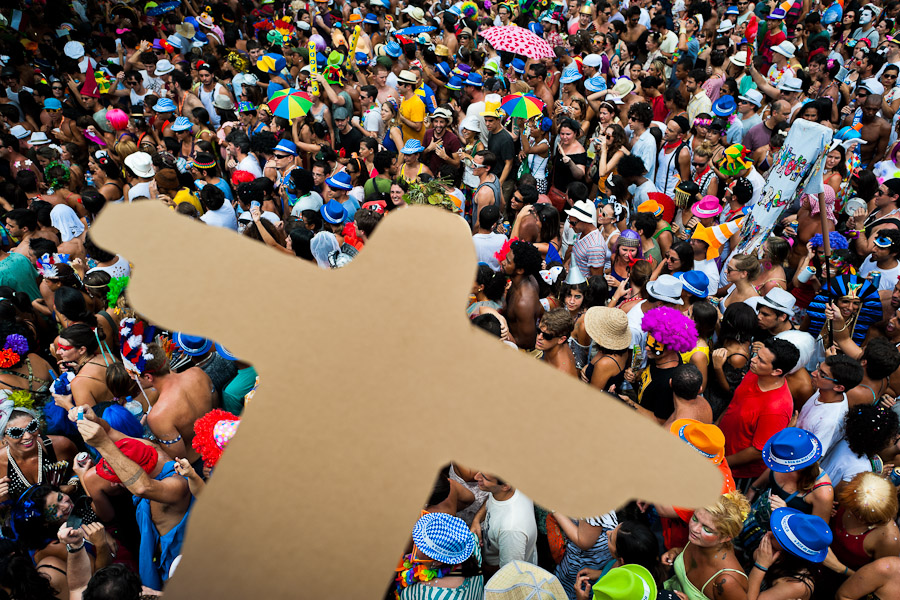 The Orquestra Voadora band performs during the carnival street party in Flamengo, Rio de Janeiro, Brazil.