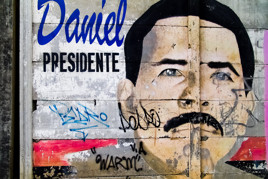 A mural showing the portrait of Daniel Ortega, the President of Nicaragua and the leader of Sandinistas, in Managua, Nicaragua.