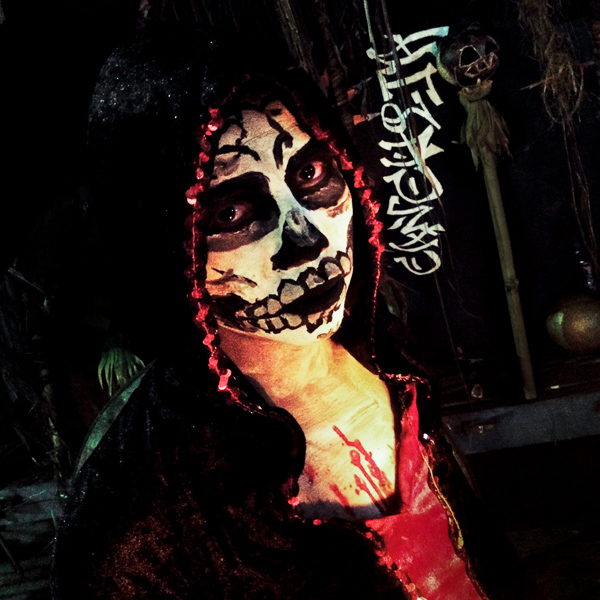 A Salvadoran girl, wearing a home made mask, takes part in an annual festivity of Día de la Calabiuza in Tonacatepeque, El Salvador.