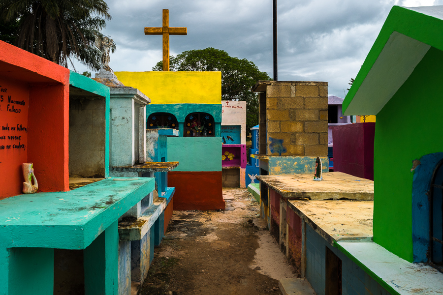 Colorful niches and above-ground tombs are seen during the bone cleansing ritual at the cemetery in Pomuch, Mexico.