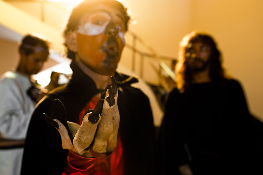 A Peruvian actor performs as Devil in the Good Friday procession during the Holy week in Lima, Peru.