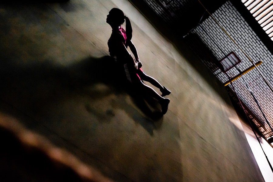 Geraldin Hamann, a young Colombian boxer, is seen during a muscular strength exercise in the boxing gym in Cali, Colombia.