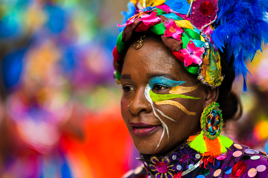An Afro-Colombian dancer of the La Yesquita neighborhood takes part in the San Pacho festival in Quibdó, Colombia.