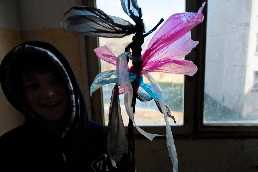 Plastic bags pulled to pieces were used to create a traditional Easter whip.