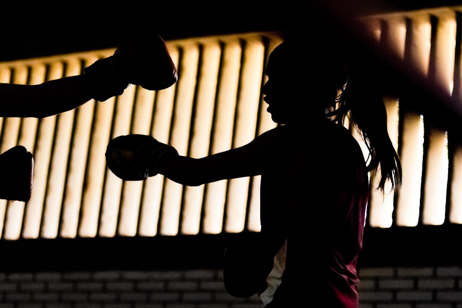 Geraldin Hamann, a young and talented Colombian female boxer, trains in the boxing gym in Cali, Colombia.
