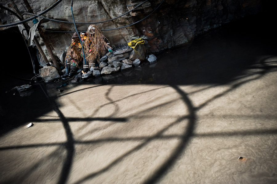 A sacrificial place, where offerings to the mountain gods are left, seen at the entrance to the gold mine in La Rinconada, Peru.