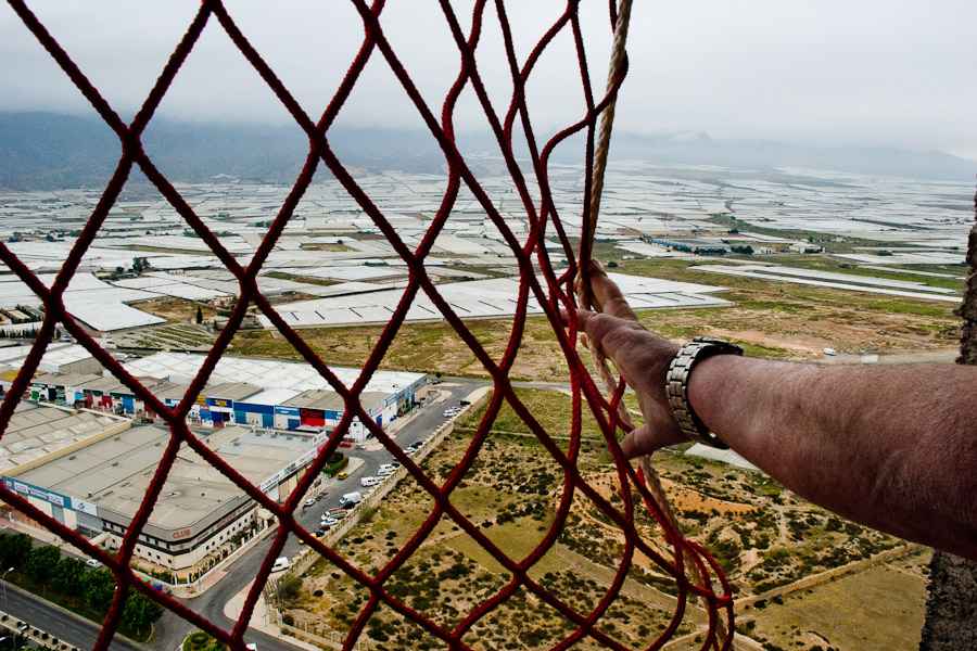 The plastic sea of greenhouses seen from the top of a skyscraper which is just being built in El Ejido.