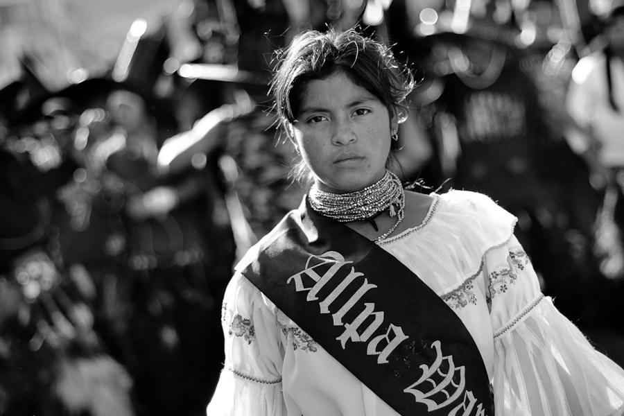 The beauty contest winners are the only female members of the dancing groups that participate in the ‘Taking of the square’ ritual.