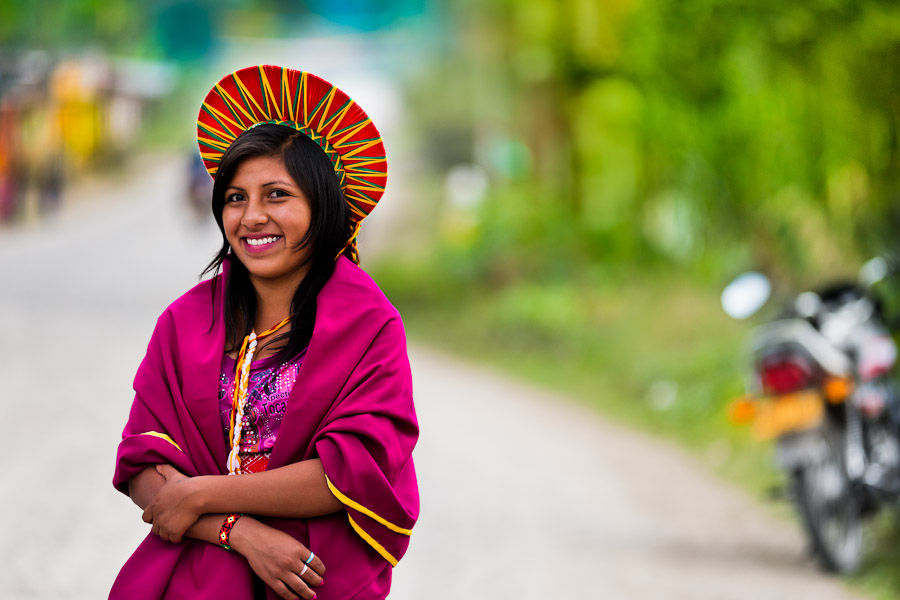 An indigenous girl from the Kamentsa tribe poses for a picture in the valley of Sibundoy, Colombia.