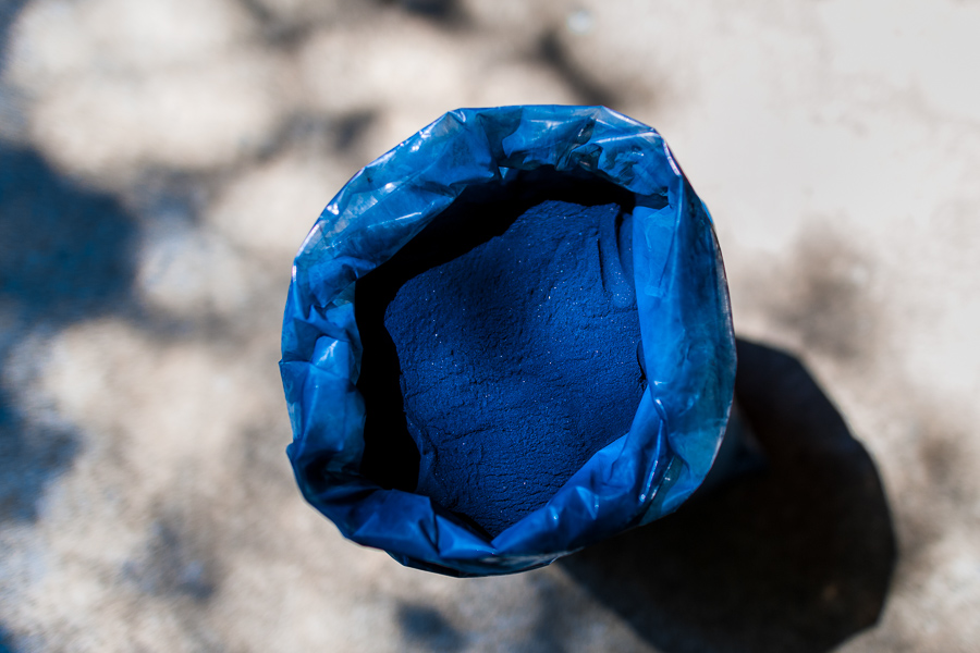 A natural indigo powder, packed in a plastic bag, is seen at the semi-industrial manufacture near San Miguel, El Salvador.
