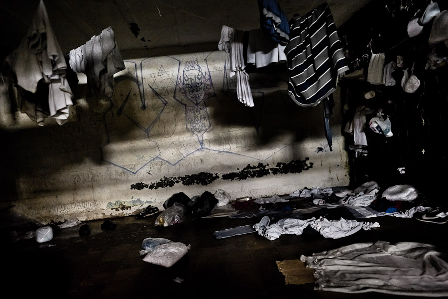 A view inside a cell, where Mara gang members are arrested, during a random cell search at the detention center in San Salvador, El Salvador.