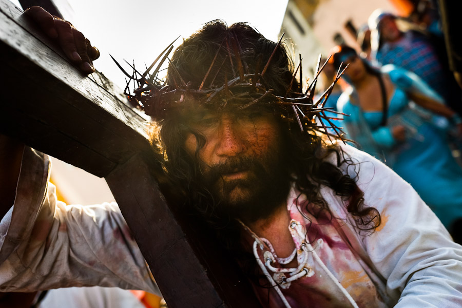 A Peruvian actor Mario Valencia, known as Cristo Cholo, performs as Jesus Christ in the Good Friday procession during the Holy week in Lima, Peru.