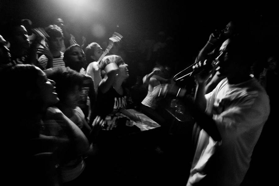 Members of Los Aldeanos, an underground Rap Cubano group, perform during a private concert held in Nuevo Vedado, Havana, Cuba.