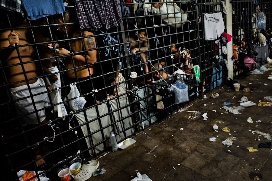 Mara gang members are seen behind the bars of overcrowded cells at the detention center in San Salvador, El Salvador.