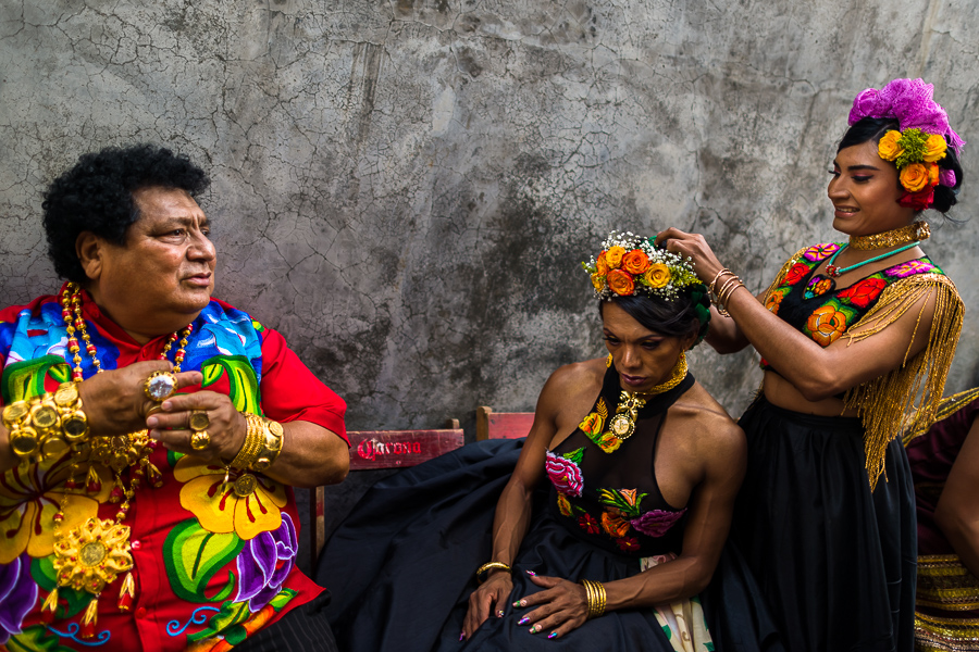 Mexican “muxes” (typically, homosexual men wearing female clothes) take part in the traditional procession during the Vela de las Intrépidas festival in Juchitán de Zaragoza, Oaxaca, Mexico.