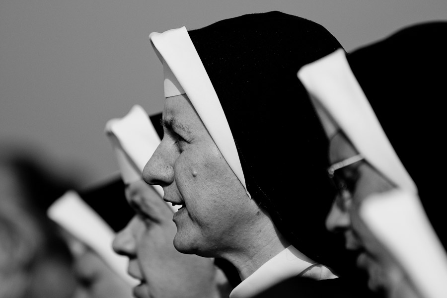 Czech nuns sing and pray during the open-air mass served by the Pope Benedict XVI in the Czech Republic.