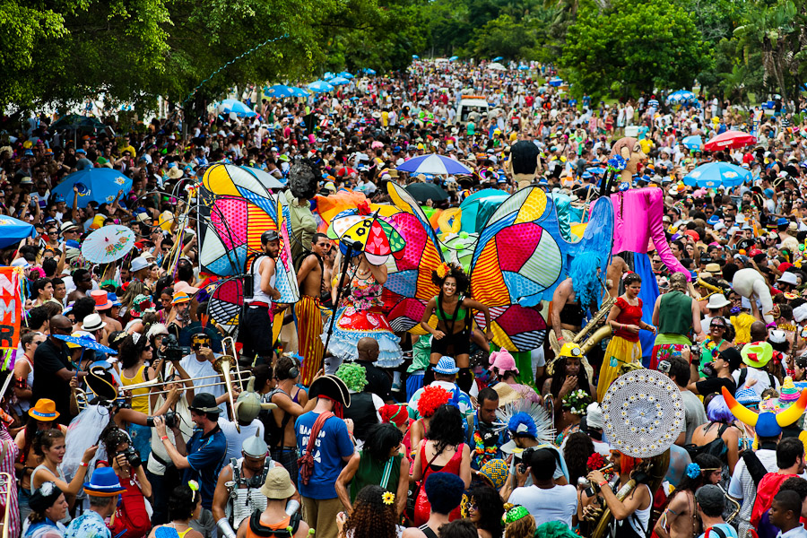 The Orquestra Voadora band performs during the carnival street party in Flamengo, Rio de Janeiro, Brazil.