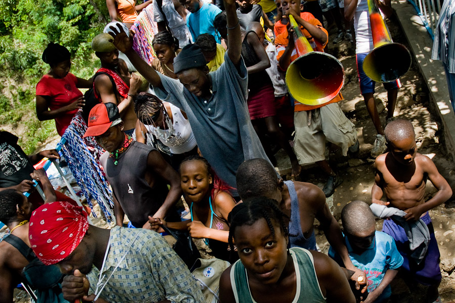Noisy drum music and dancing are the integral part of the Saut d'Eau religious feast in Haiti.