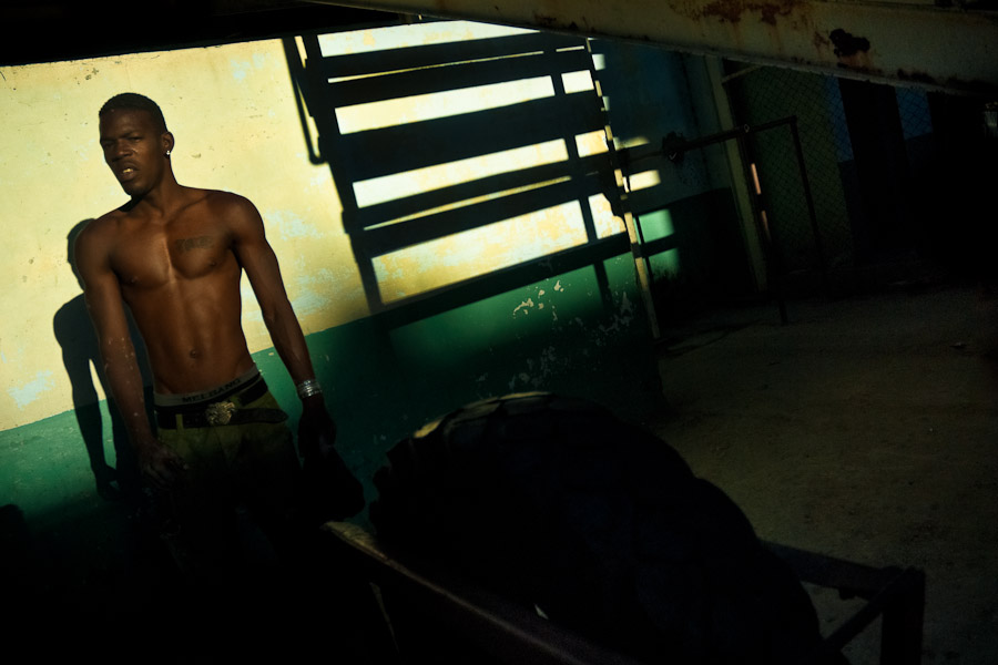 A Cuban boxer works out at Rafael Trejo boxing gym, an outdoor sport facility in the Old Havana, Cuba.