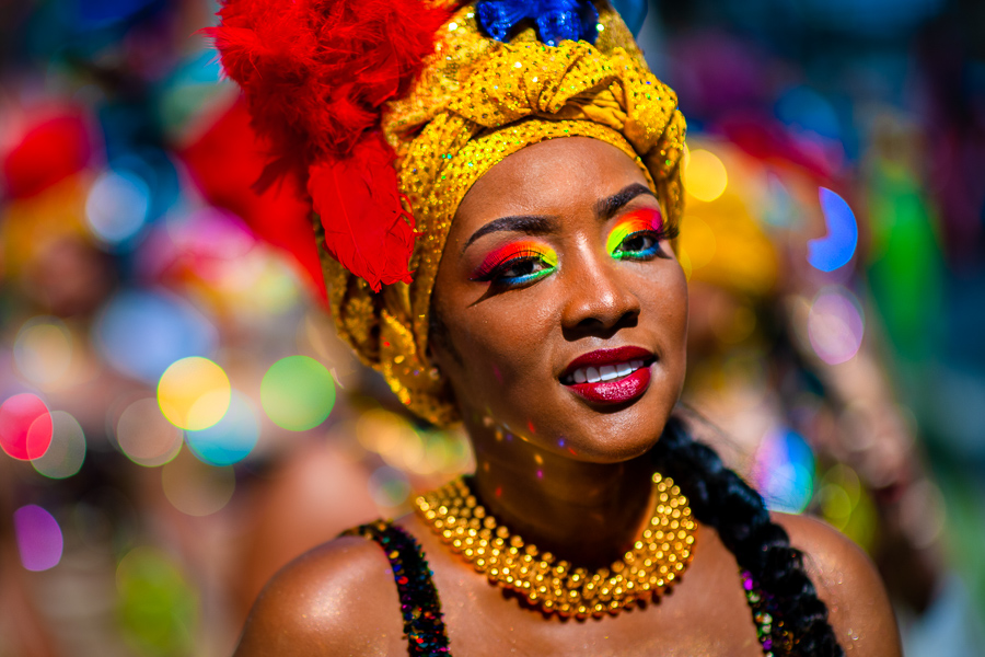 An Afro-Colombian dancer of the La Yesquita neighborhood takes part in the San Pacho festival in Quibdó, Colombia.