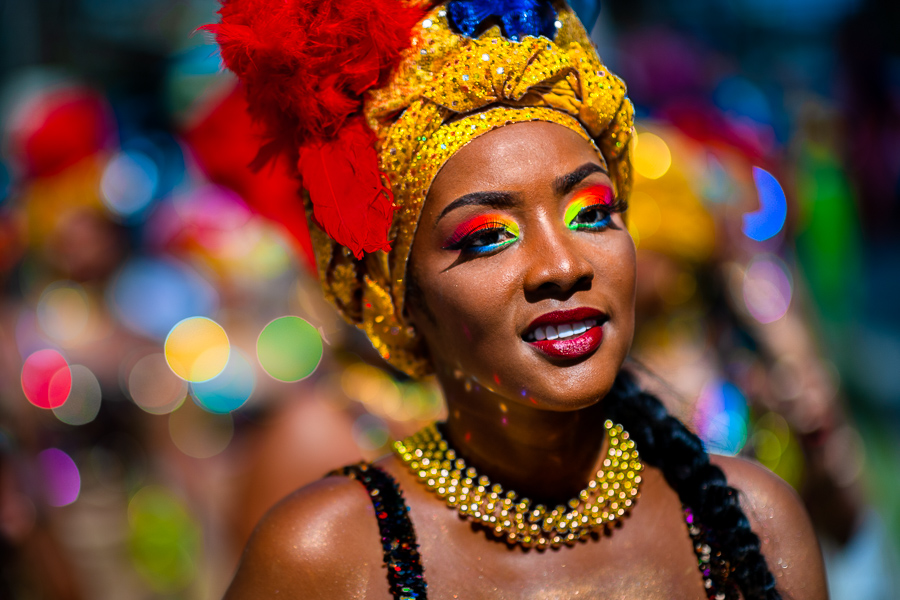 An Afro-Colombian dancer of the La Yesquita neighborhood takes part in the San Pacho festival in Quibdó, Chocó, Colombia.